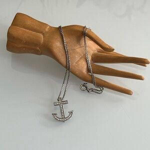 Sterling Silver Anchor Pendant Necklace Rhinestone